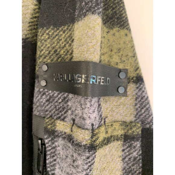 Karl Lagerfeld Paris Plaid Wool Crewneck Sweater L/G With Zip Pocket RF10607 - Picture 8 of 13